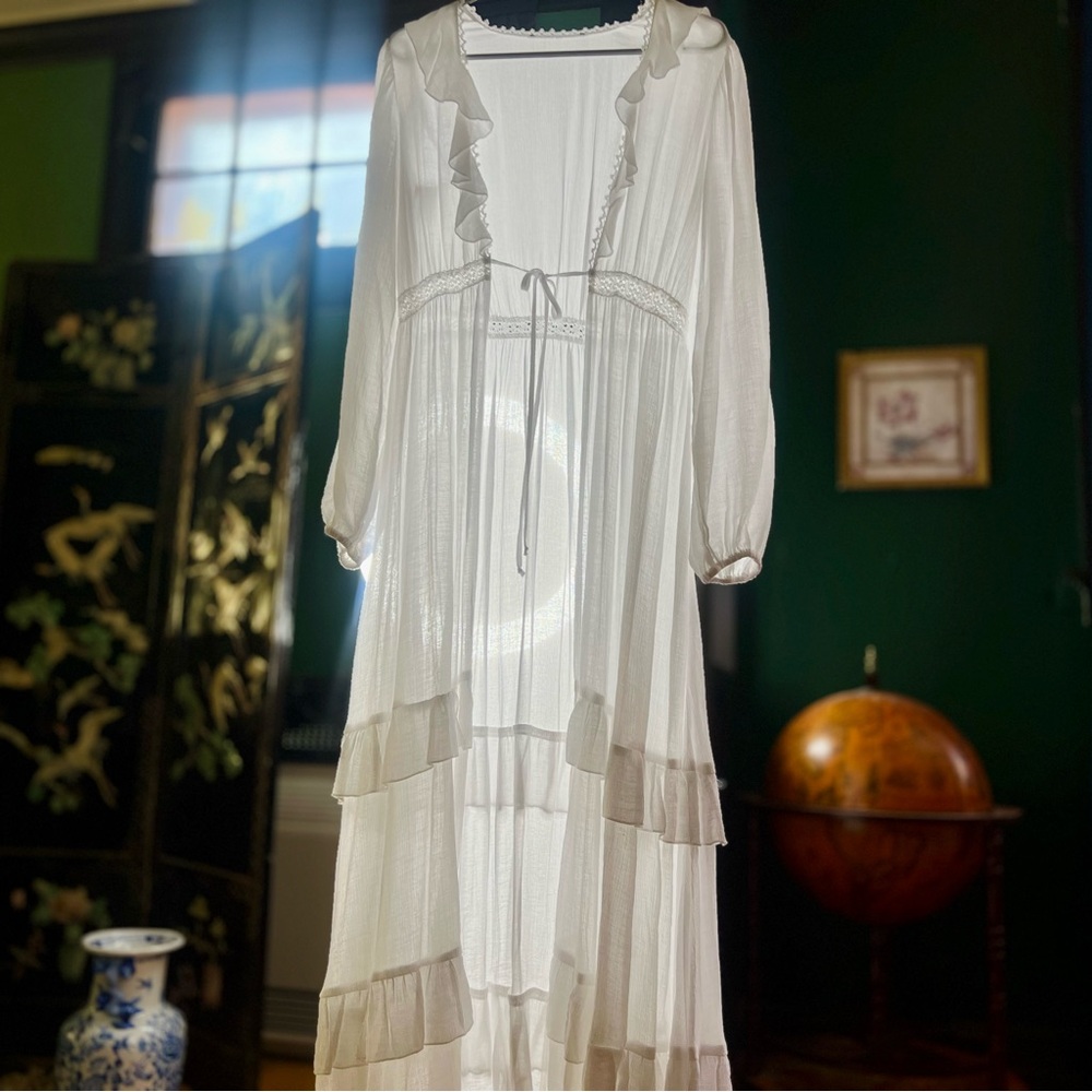 Ghazi White Open Front Beach Kimono Duster S